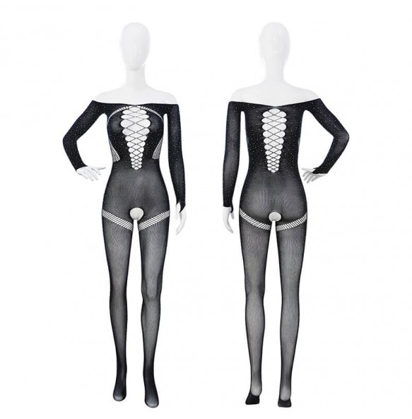 FEE ET MOI - American-Style Cutout Rhinestone Crotchless Bodystocking (Black)